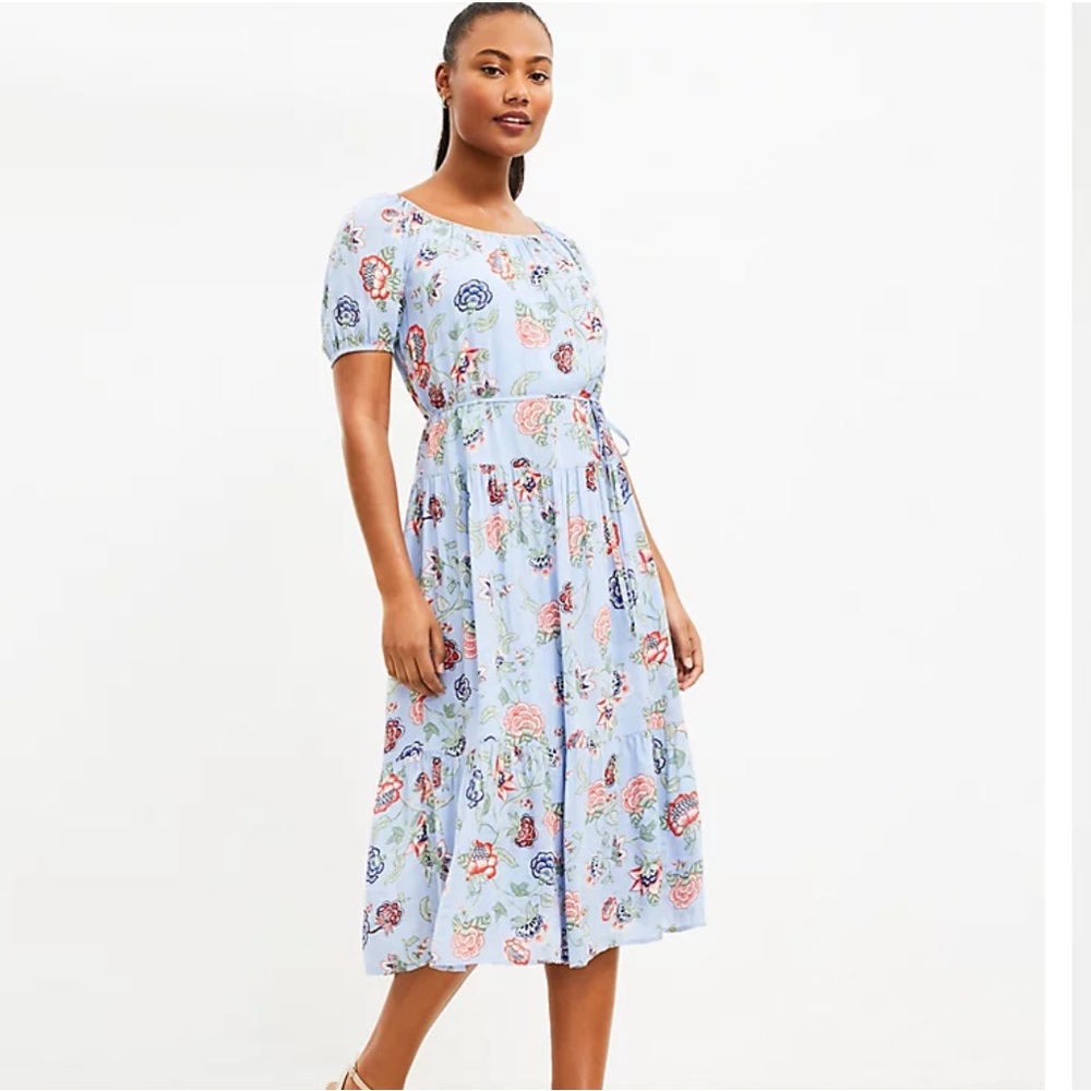 NWT LOFT Blue Floral Midi Dress